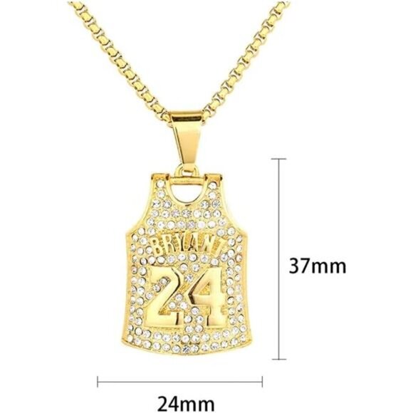 Kobe Bryant Stainless Number 24 Basketball Jersey Necklace for Men Boys Iced Out - Picture 5 of 6